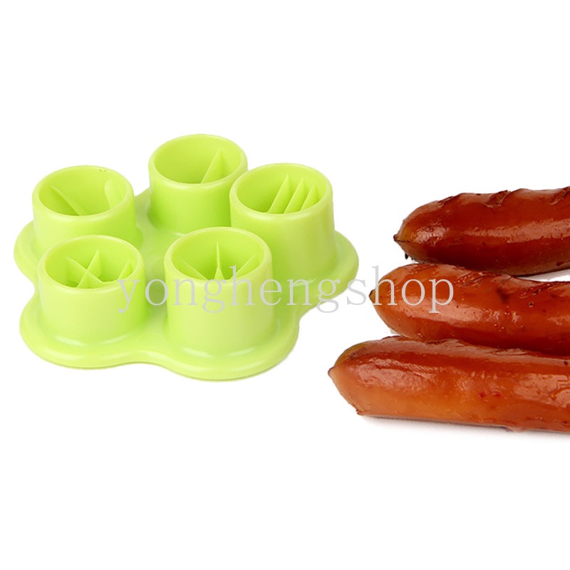 5 In 1 Cetakan Pemotong Sosis / Hot Dog / Daging Ham / Barbecue / Bento Bentuk Bunga / Gurita / Kepiting DIY