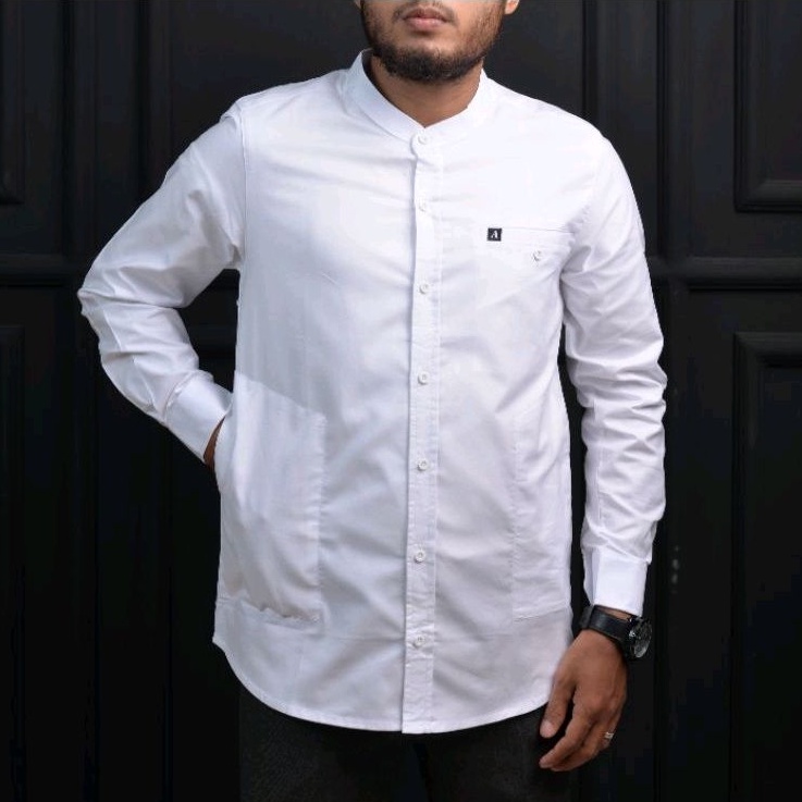 KEMKO PRIA LENGAN PANJANG BAHAN FULL COTTON WASHING KEMEJA KOKO WARNA HITAM ARMY MAROON TAN M L XL