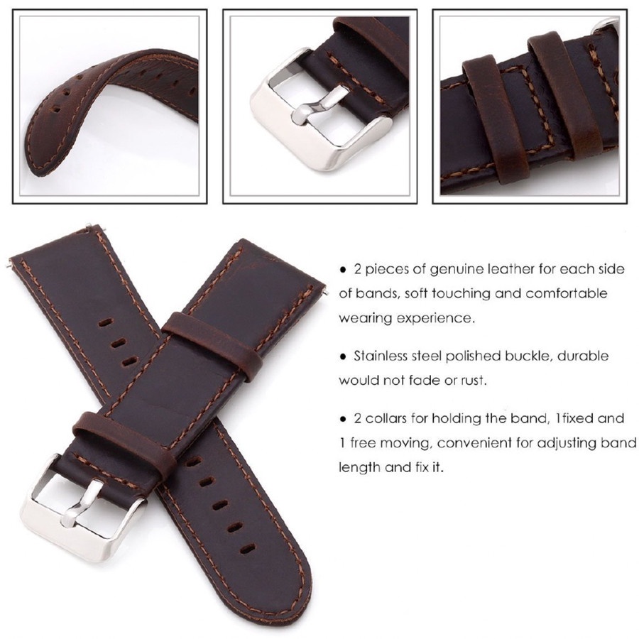 Genuine Leather Strap 22mm For Haylou Solar Plus RT3 - Tali Jam Tangan Kulit Premium