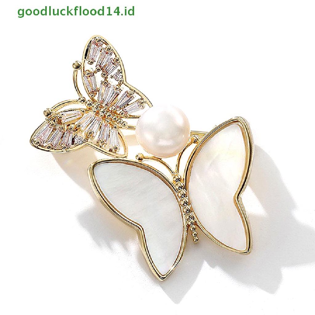 [GOOGFOUR] Cubic Zircon Double Butterfly Bros Wanita Mutiara Serangga Bros Hadiah Dekorasi [TOP]