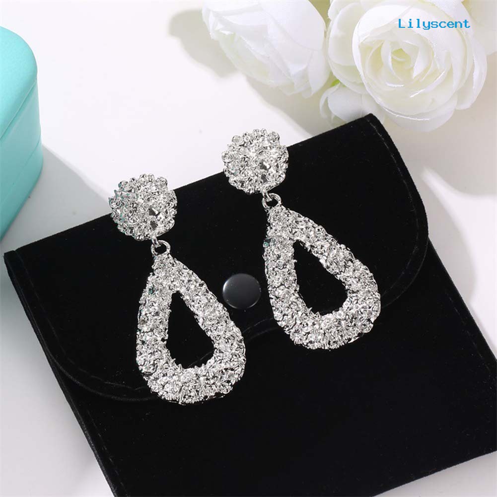 [LS] Bohemia Wanita Geometris Emboss Hollow Teardrop Menjuntai Stud Earrings Perhiasan Hadiah