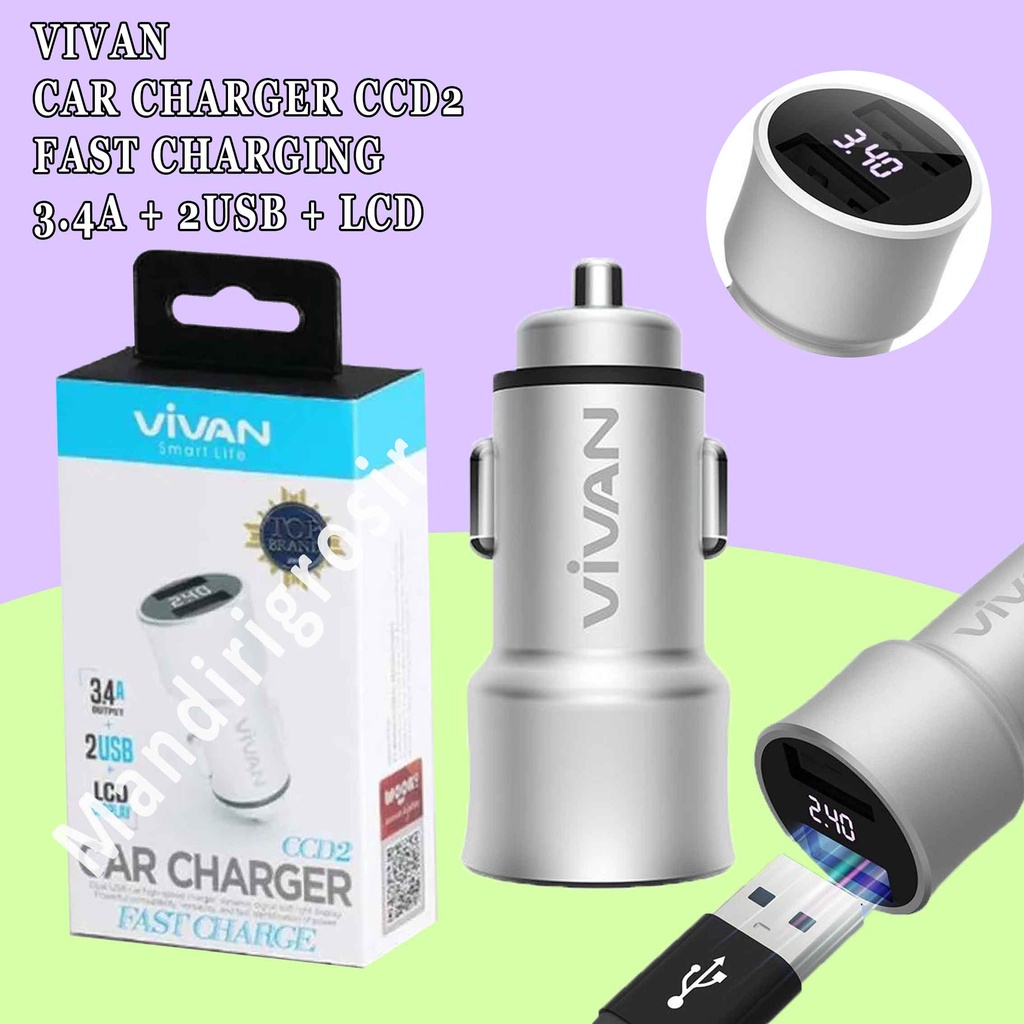 Car Charger* Vivan*  CCD2* Fast Charging 3.4A+2 USB+ LCD