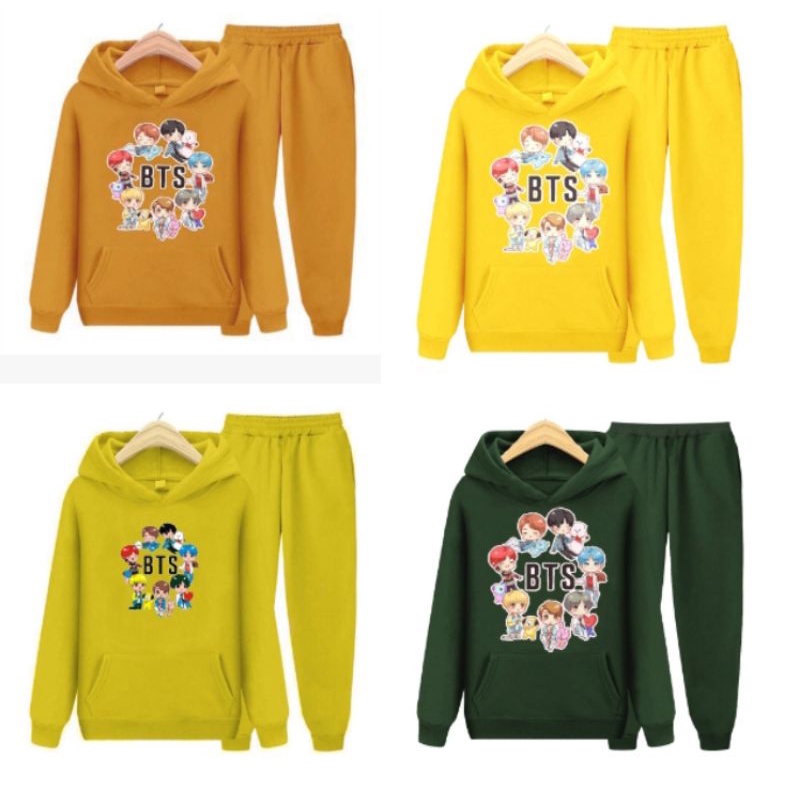 sweater motif BTS/setelan hoddie celana Joger/baju santai anak remaja wanita/baju main/jaket