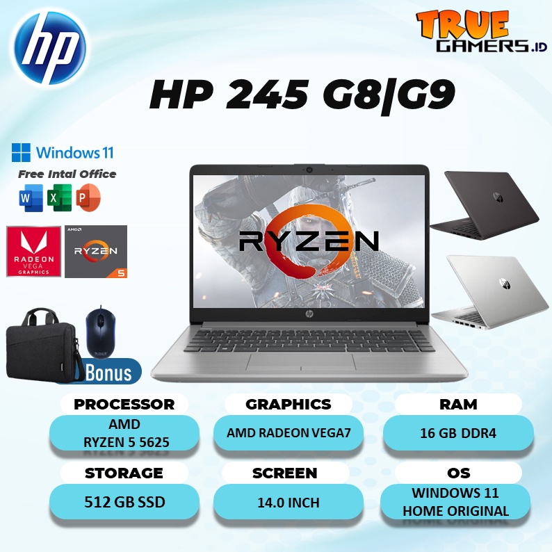 Laptop Bisnis HP 245 G9|G8 RYZEN 5 5625 16GB 512SSD VEGA7 W11 14.0 SLIM BEZEL