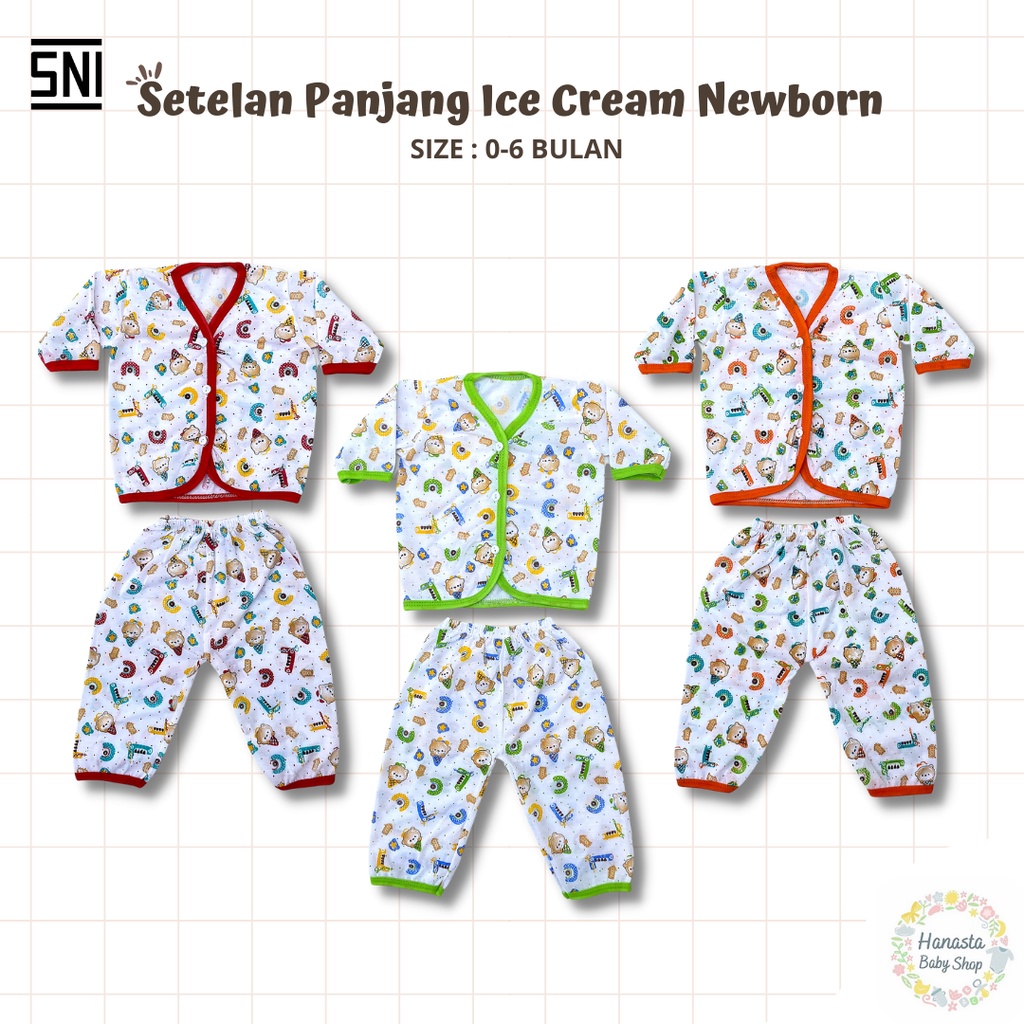 Baju Bayi Newborn Setelan Lengan Panjang Katun Ice Cream Baru Lahir 0-6 Bulan