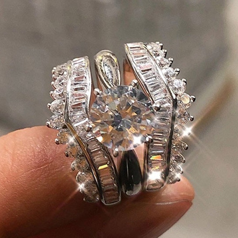 3pcs/set Cincin Ganda Dapat Ditumpuk Untuk Wanita Mewah Pernikahan Band Aksesoris Dengan Kristal Briliant Cubic Zirconia Baru Perhiasan Trendi