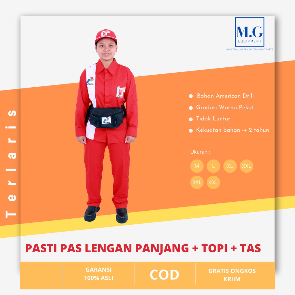 Pilihan Seragam Terbaik untuk Karyawan SPBU dan Pertamina Pasti Pas dan Praktis Lengan Panjang + Topi + Tas