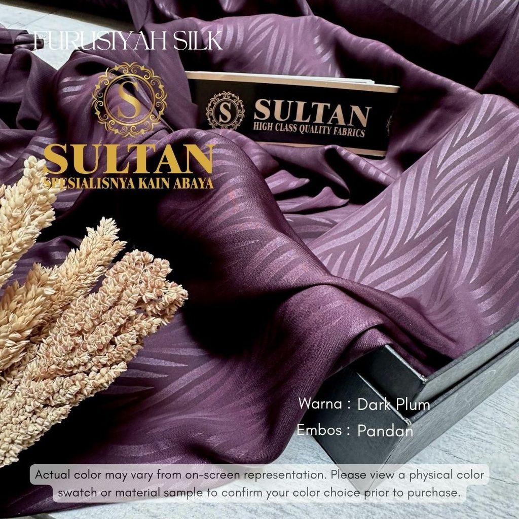 50CM EMBOS PANDAN FURUSIYAH SILK DARK PLUM KAIN ABAYA SULTAN (MEREK LAMA: FURSAN SILK)