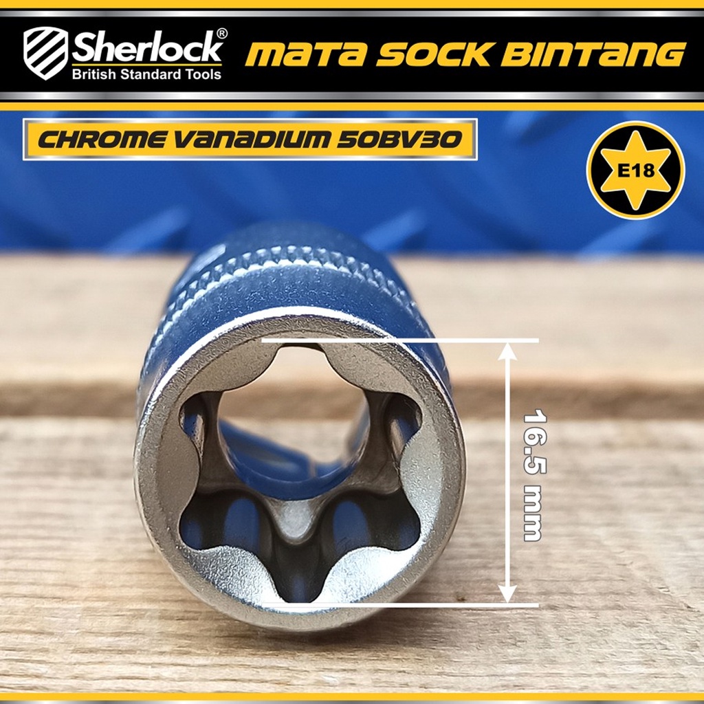 Kunci Shock Bintang Sok E18 1/2 inch Drive Star Socket Sherlock