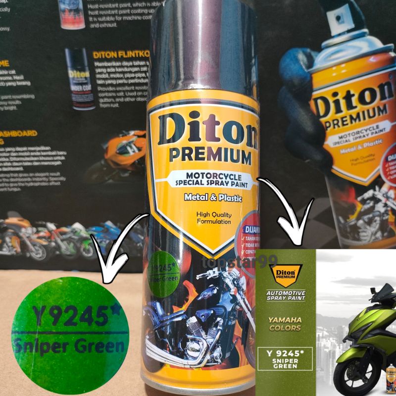 Pilok Cat Diton Premium Sniper Green 9245 Hijau 400cc Tahan Bensin Cepat Kering.Cat Semprot Pylok