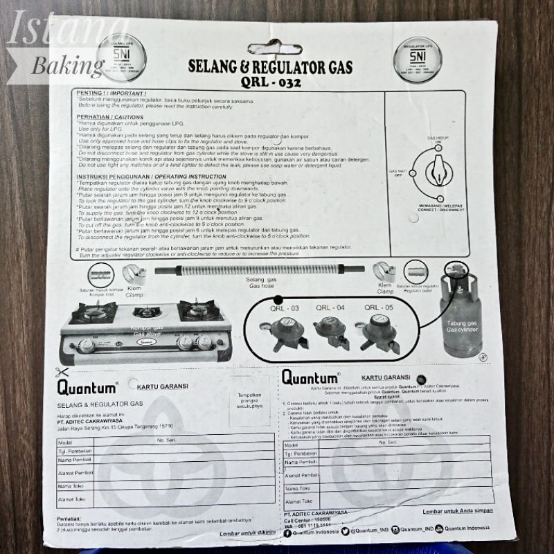 Istana Baking Selang Regulator Gas LPG Quantum QRL 032 SNI