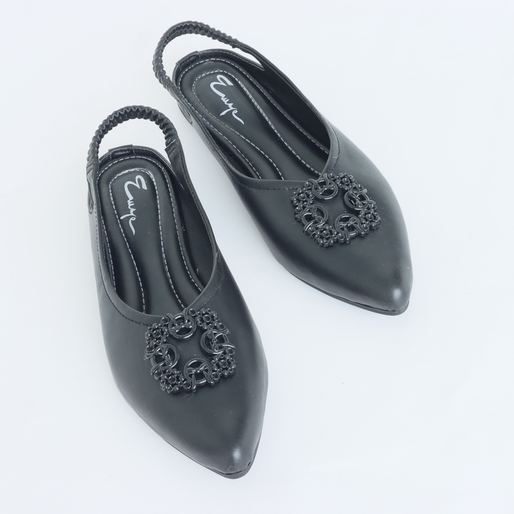 Sepatu Sandal Balet Flat Shoes Wanita 37-40 Kulit Tali Belakang EMYE ANGELINE 01