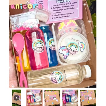 slime kit  3 botol clear glue @100ml (pink,kuning,biru/ pink,ungu,biru/unicorn slime kit
