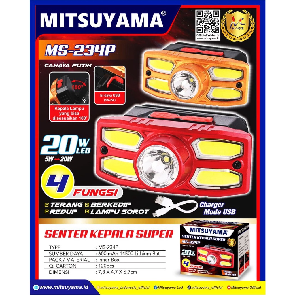 Senter Kepala 20 Watt 5 Led Mitsuyama Ms-234p