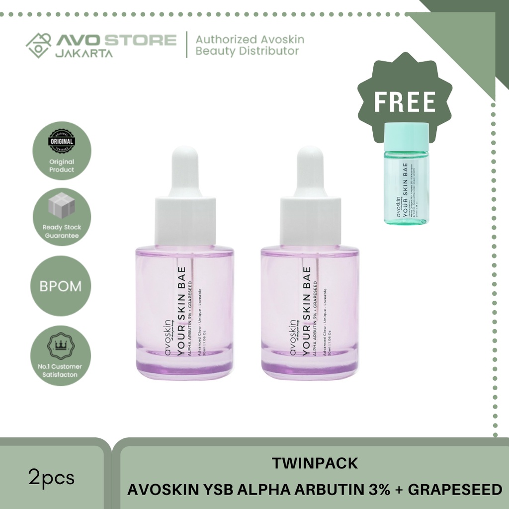 [FREE MINI TONER 20ml] TWIN PACK Avoskin Your Skin Bae Alpha Arbutin 3% + Grapeseed