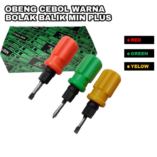 Obeng Cebol bolak balik ( plus & minus ) with magnet Obeng Pendek Warna Warni Gemuk Kecil