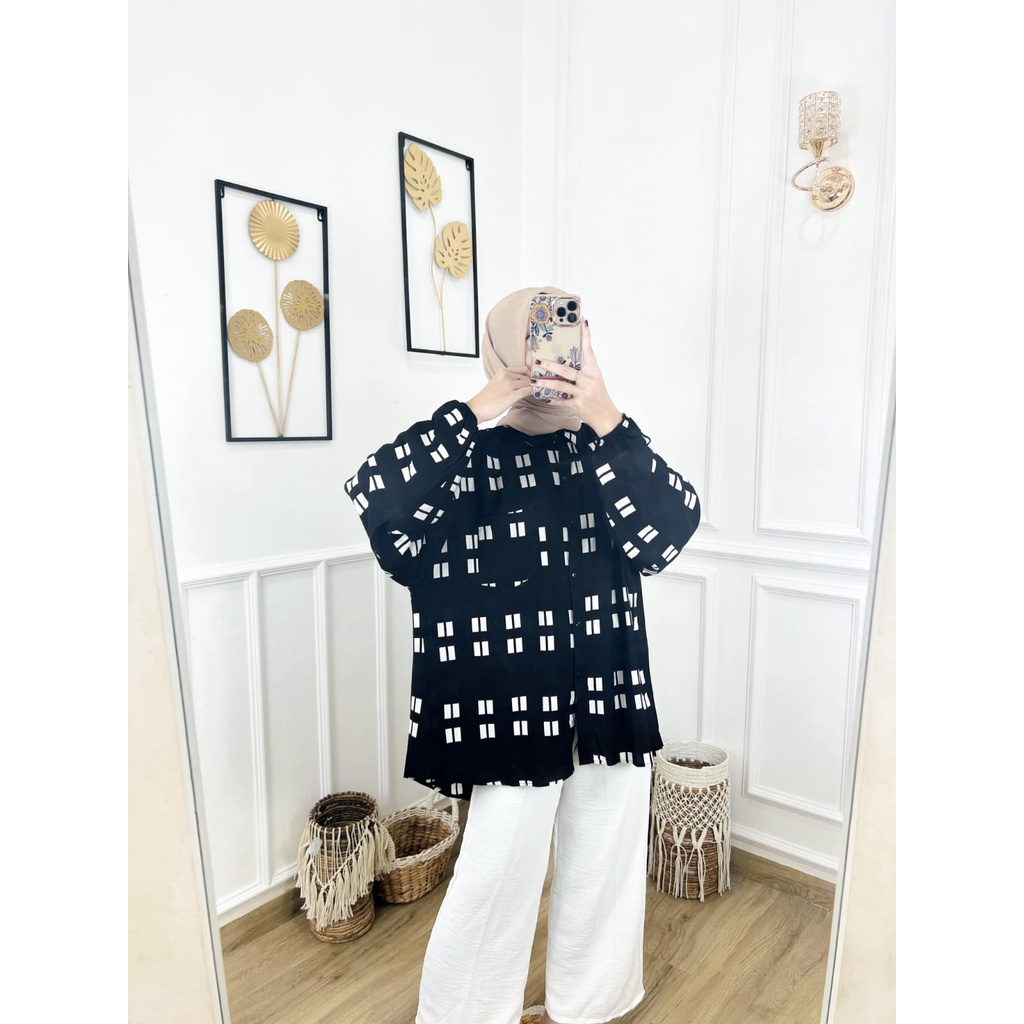 𝐊𝐈𝐑𝐀𝐍𝐈 Kemeja Oversize Atasan Jumbo Wanita Rayon Viscose Motif Eka dio Fit XXL Summer Shirt