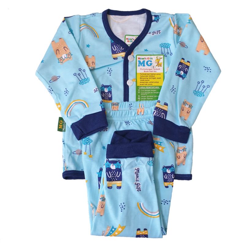 Setelan Bayi Mom Gift Tangan Panjang + Celana Panjang S, M, L, XL, SNI Kancing | Baju Piyama Tidur Bayi MG