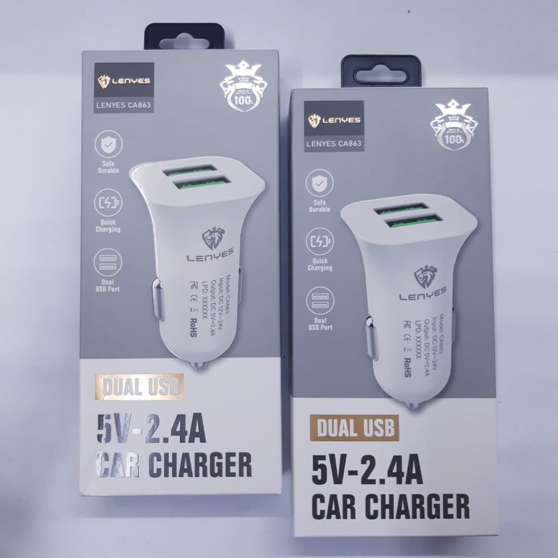 BATOK SAVER CAR Charger LENYES CA863 2.4A 2 USB HP adaptor casan Mobil cas handphone fast charging