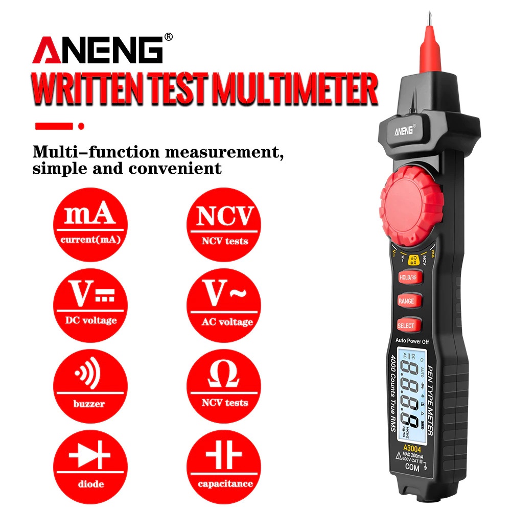 ANENG Digital Multimeter Voltage Tester Pen - A3004 - Black