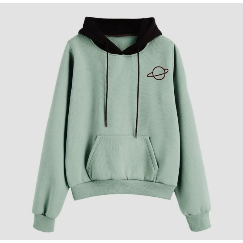 (S - 6XL) Hoodie Mix Kombinasi 2 Warna PLANET SATURNUS Beige Hitam Custom Color BIGSIZE JUMBO OVERSIZE Unisex Two Tone Blue Denim