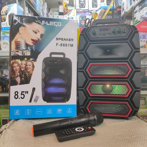 Speaker Bluetooth Super Bass 8.5 Inci Fleco F-8881 M Free Microphone Wireless / Speaker Wireless Aktif / Salon Bluetooth bt Speaker | Speaker Bluetooth Karaoke Wireless Fleco F-8881M 8,5 Inchi Gratis Microphone | Salon Aktif Portable Radio Fm | FMS