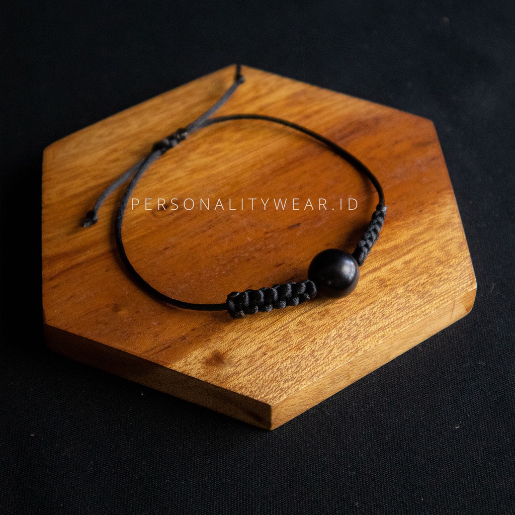 Gelang Tali Kepang Serut Simple Pria Wanita Kayu Kokka Kaukah Kaokah Koka ASLI Hitam Original