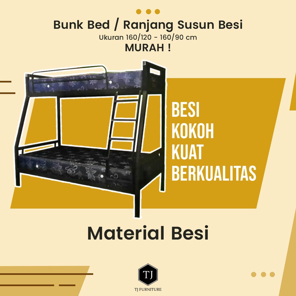 Ranjang Susun Besi Bengkok / Tempat Tidur Tingkat Besi / Dipan Besi / Bunk Bed Ukuran 160/120 x 200 
