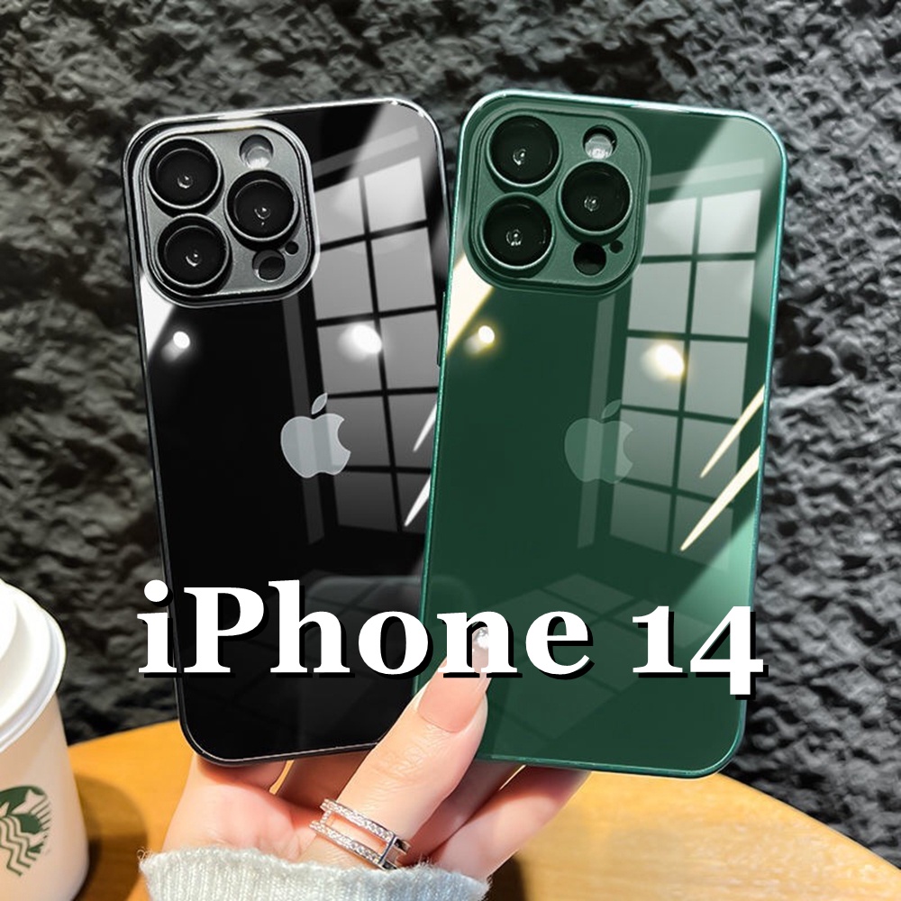 Casing Ponsel Kaca Tempered Mewah Untuk Iphone14Plus13 14 Pro MAX Casing Silikon Cair Dengan Lensa Film Shockproof Casing iPhone