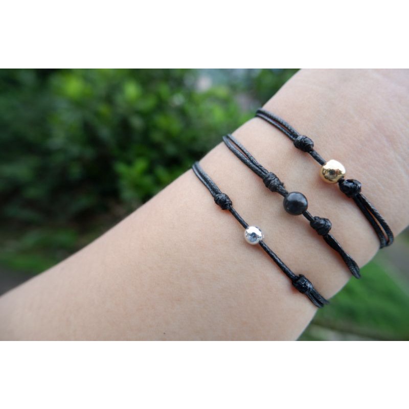 GELANG TALI HITAM ANTI AIR GOLD BLACK SILVER