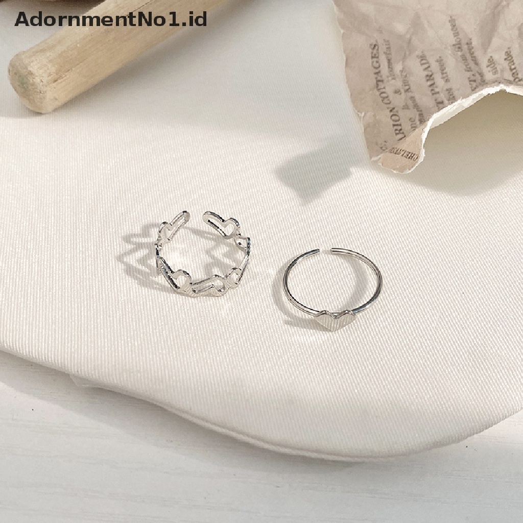 [AdornmentNo1] 2 Pcs Fashion Berongga Keluar Cinta Hati Cincin Kepribadian Geometris Cincin Pembukaan Cincin Niche Jari Telunjuk Cincin Fashion Perhiasan Hadiah Rings [ID]