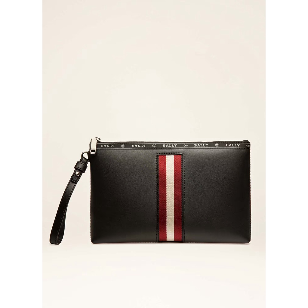 TAS PRIA MEN CLUTCH BALLY HARTLAND LEATHER BAG IN BLACK STRIPE