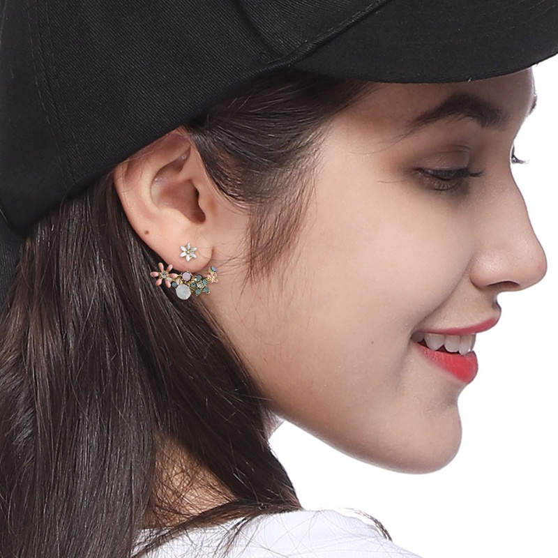 Korea Hot Fashion Perhiasan Segar Lucu Kait Drop Oil Flower Stud Earrings Anting Kristal Untuk Wanita