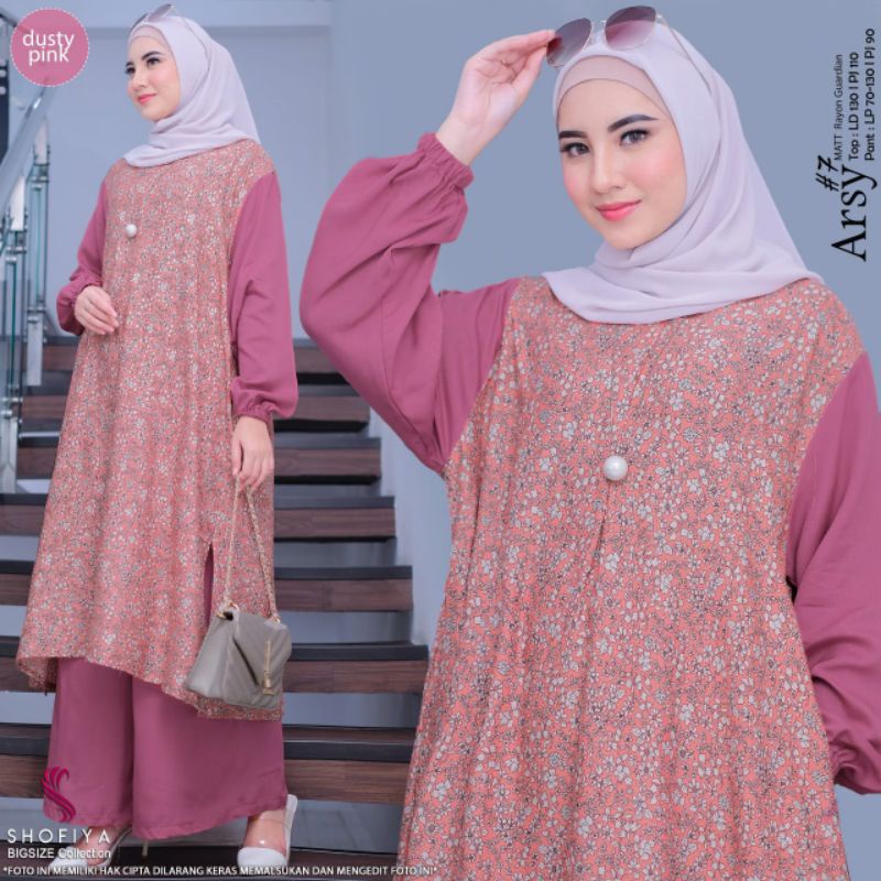 baju setelan jumbo wanita setelan bunga Arsy set bunga