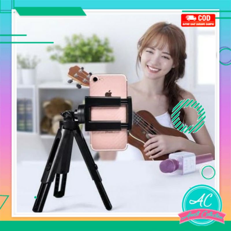 Tripod mini meja + holder pegangan handphone hp kamera anti slip live tiktok