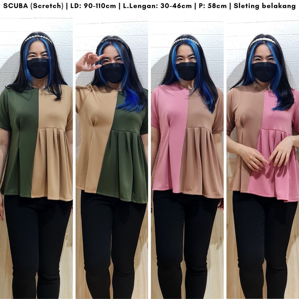 4715 blissful two tones scuba blouse top