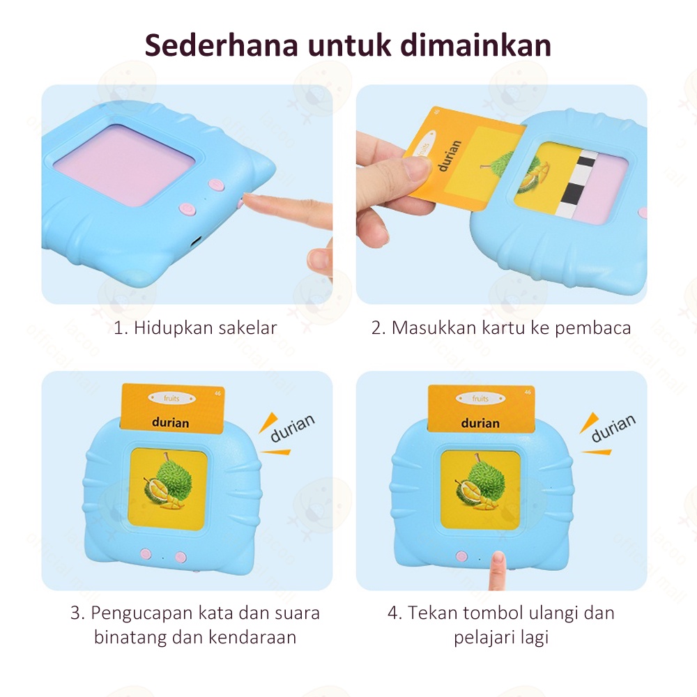 Lacoo Mainan kartu edukasi flashcard anak set Audio flash card bersuara Kartun Card early education device bahasa Inggris