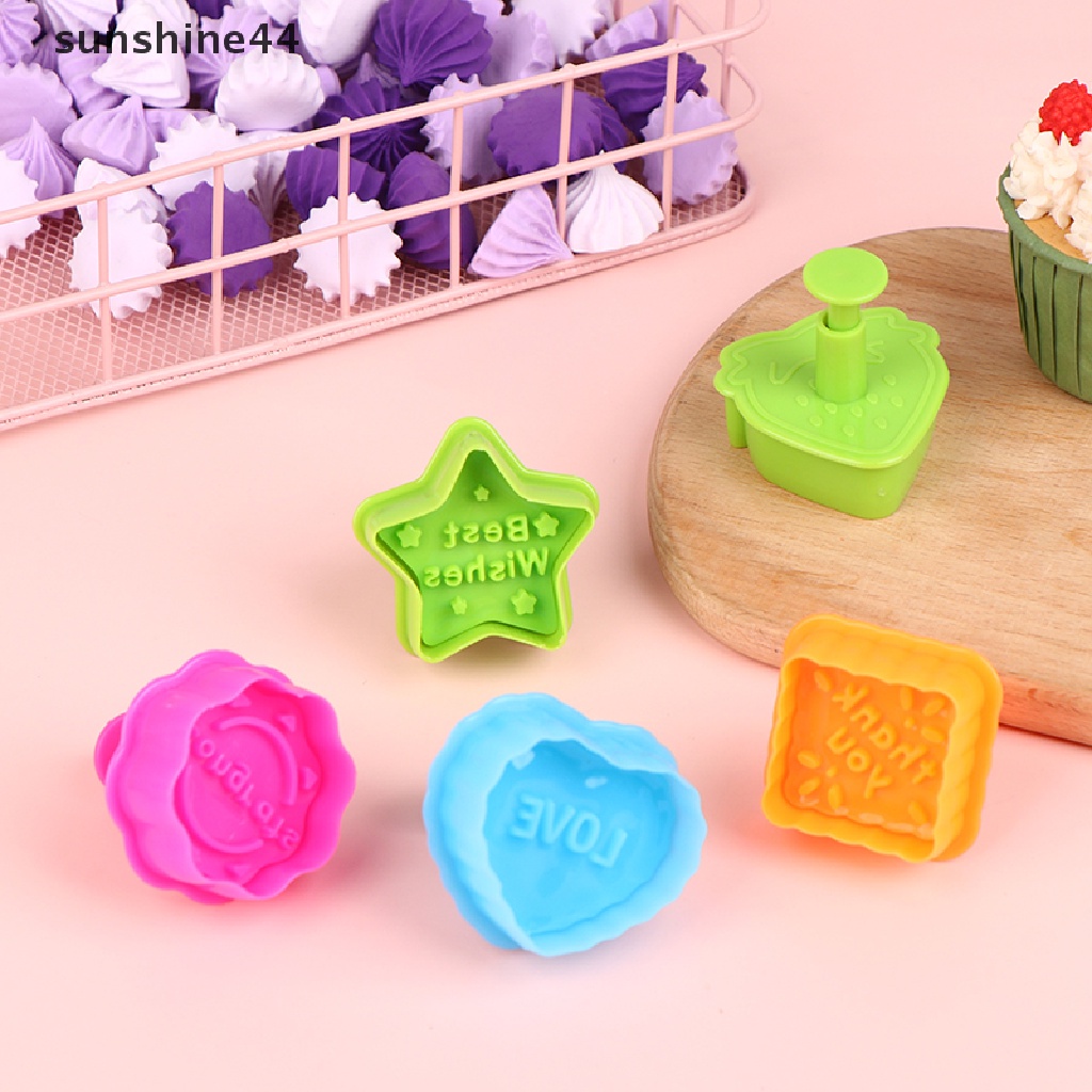 Sunshine 4Pcs Plastik 3D Kartun Cookie Cetakan Biskuit Cutter Stamps Bakeware Tools.