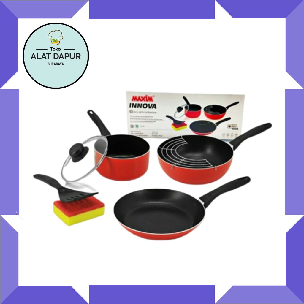Panci Set Maxim Cookware INNOVA 7pc Frypan Wok Pan Saucepan Spatula