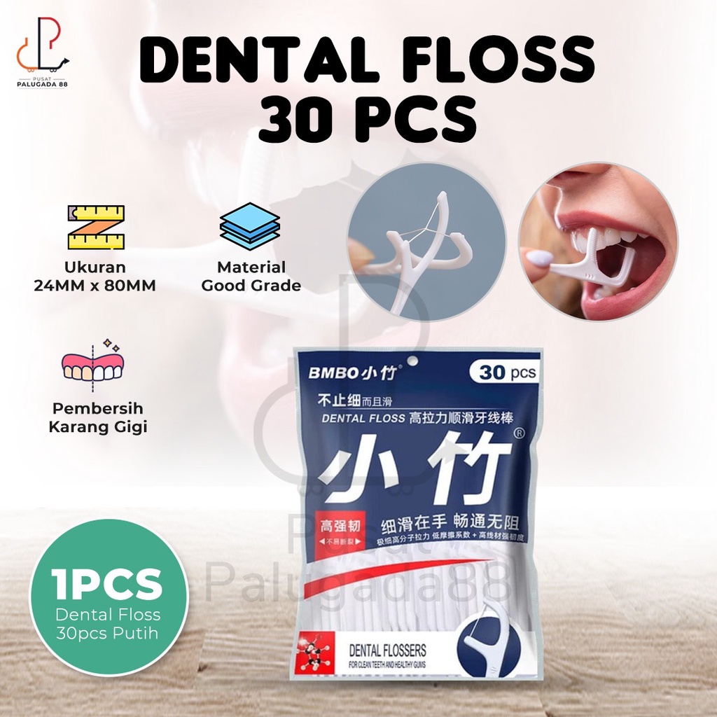 Dental Floss Tusuk Gigi Isi 30Pcs ToothPick Benang Pembersih Sela Gigi Theet Flossing Pick And Brush Karang Gigi isi 30 Steril Kotoran Macromolecul carea 1 Pack