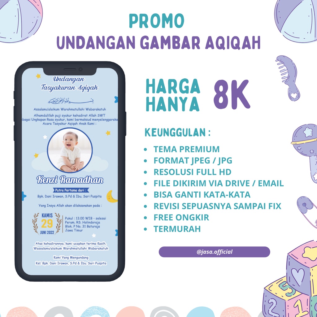 Undangan Tasyakuran Aqiqah / Baby Shower Digital Gambar JPEG