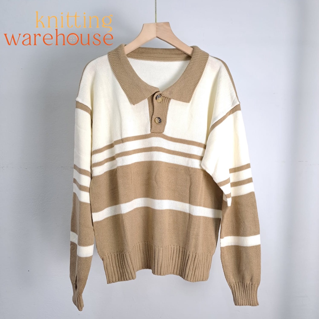 Rina Polo Stripes Sweater - Top Soft Knit - Atasan Rajut Wanita (K021)