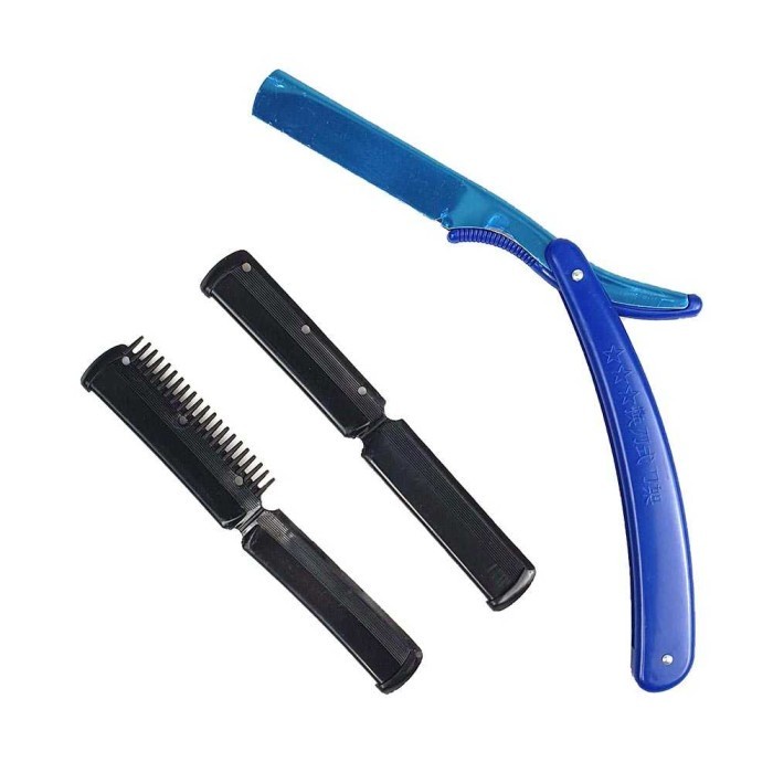 Pisau Cukur Lipat Barber Razor Shaving Knife - Biru