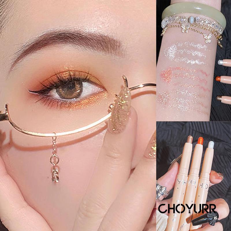 【COD】2-In-1 Glitter Shimmer Mata Stik Perona Mata Tahan Lama Dan Tahan Air Eyeshadow Pen Highlighter Berbaring Silkworm Pen Mata Serbaguna-CH