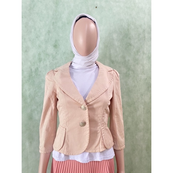 Preloved/Thrift Crop Baby Pink Blazer denim/Blazer jeans crop pink Korean Style