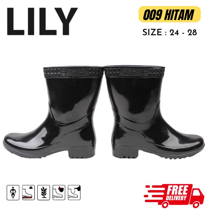 Termurah Sepatu Boot Pendek Pria Wanita Karet Lily 009 Hitam