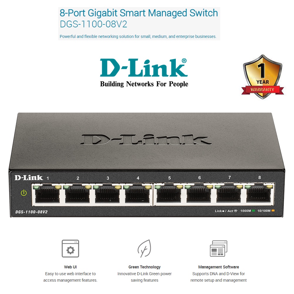Jual DLINK Smart Managed Switch Hub Gigabit 8 Port DLINK DGS110008V2