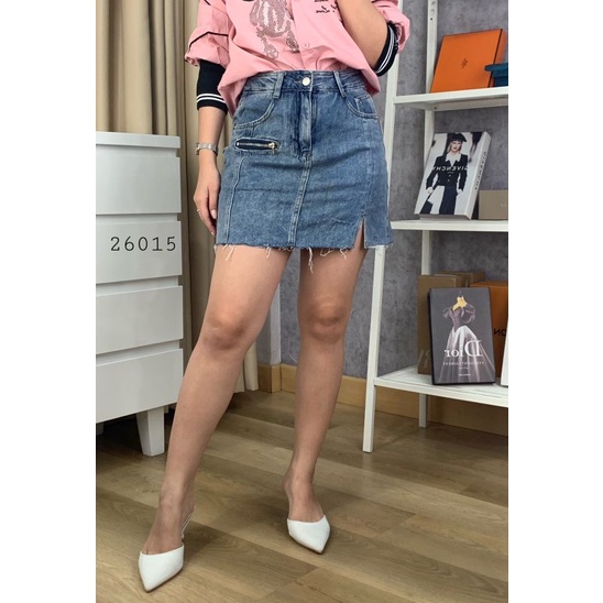 26015 Rok Jeans Pendek Robek | Rok Jeans Wanita Kekinian