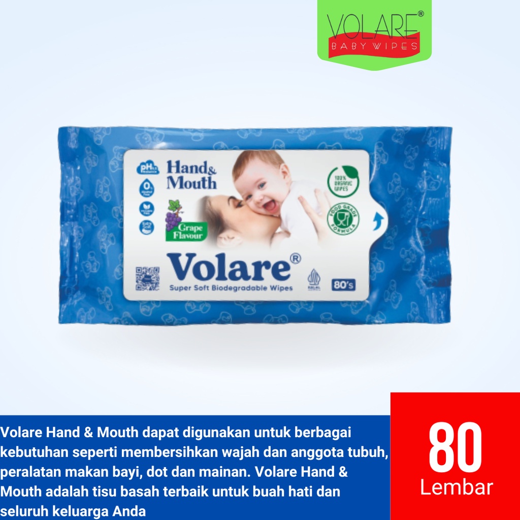 TISU BASAH VOLARE HAND&amp;MOUTH 80 SHEET