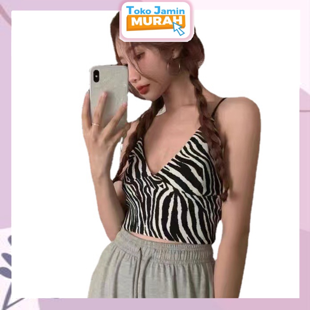 TJM BJ366 Tank Top Crop Motif Garis Wanita Tanktop Printed Zebra Korean Fashion